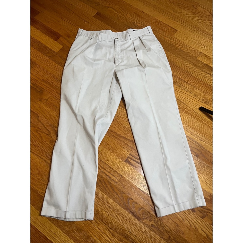 Haggar Black Label Mens 38x30 Pleated Chino Pants Stone Beige Cotton Cuffed Leg